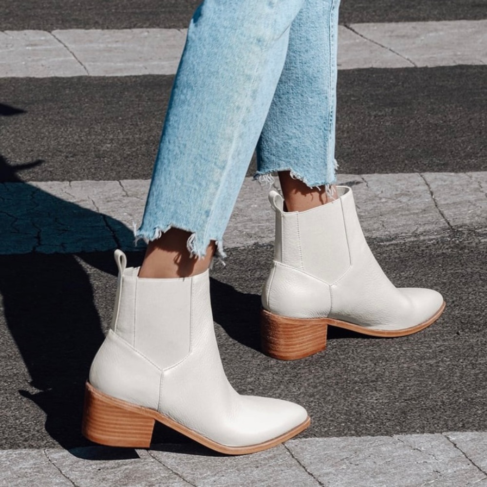 French laundry-Filip Ecru Leather Pointed Toe Ankle Booties
